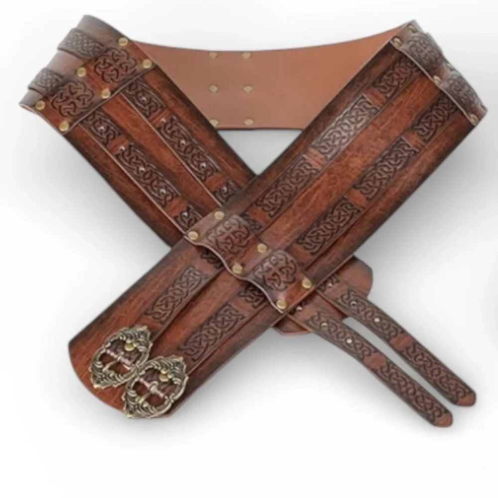 Brown wide faux Leather Belt with antique Gold Buckle Renaissance Eclectic Sz XL
